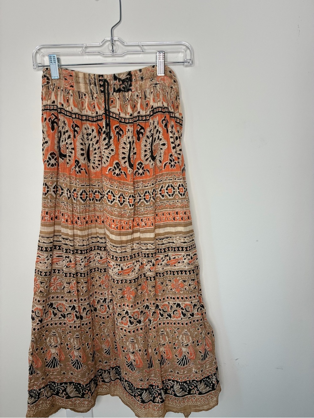Bohemian Printed Maxi Skirt - Beige & Orange